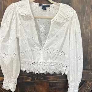French Connection White Eyelet Lace Peasant Blouse